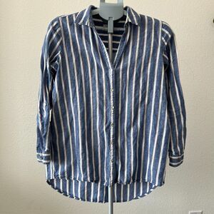 Sigrid‎ Olsen Blouse Top Small Linen Cotton Blue Striped Button Costal Lagenlook